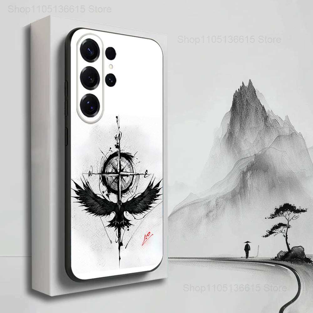 Art Navigation Compass For Samsung S9,S10,S20,S10,S21,S25,S24,S23,Ultra,FE,Plus,Lite,Soft Silicone Black Case