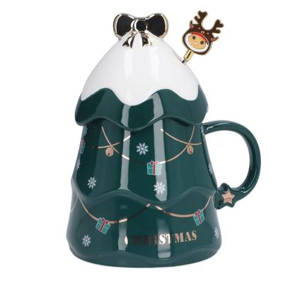 500ml Large Capacity Christmas Cup Ceramic Tea Milk Cup Coffee Mug with Lid Spoon for Home Holiday