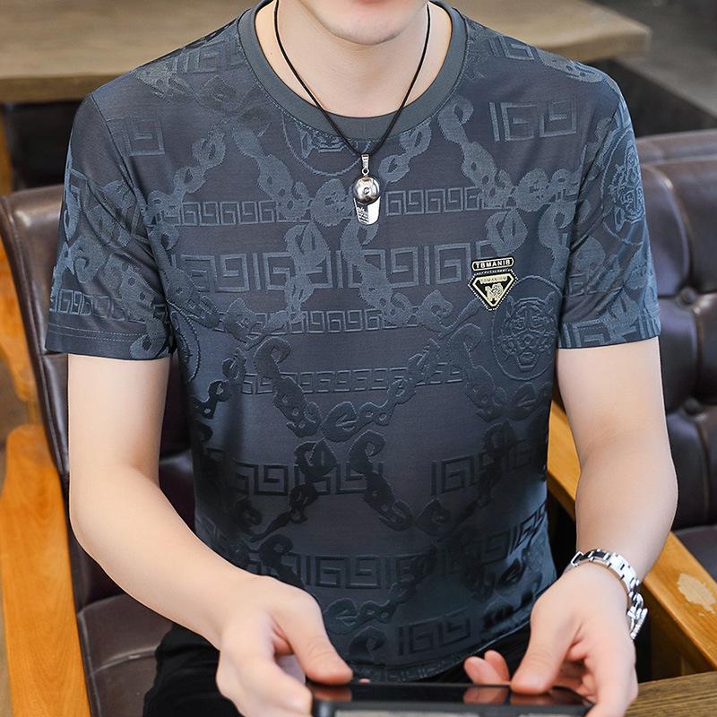 Jacquard Short-sleeved Men's T-shirt Summer Ice Silk Ice-sensing Quick-drying Half-sleeved Men's Casual Top