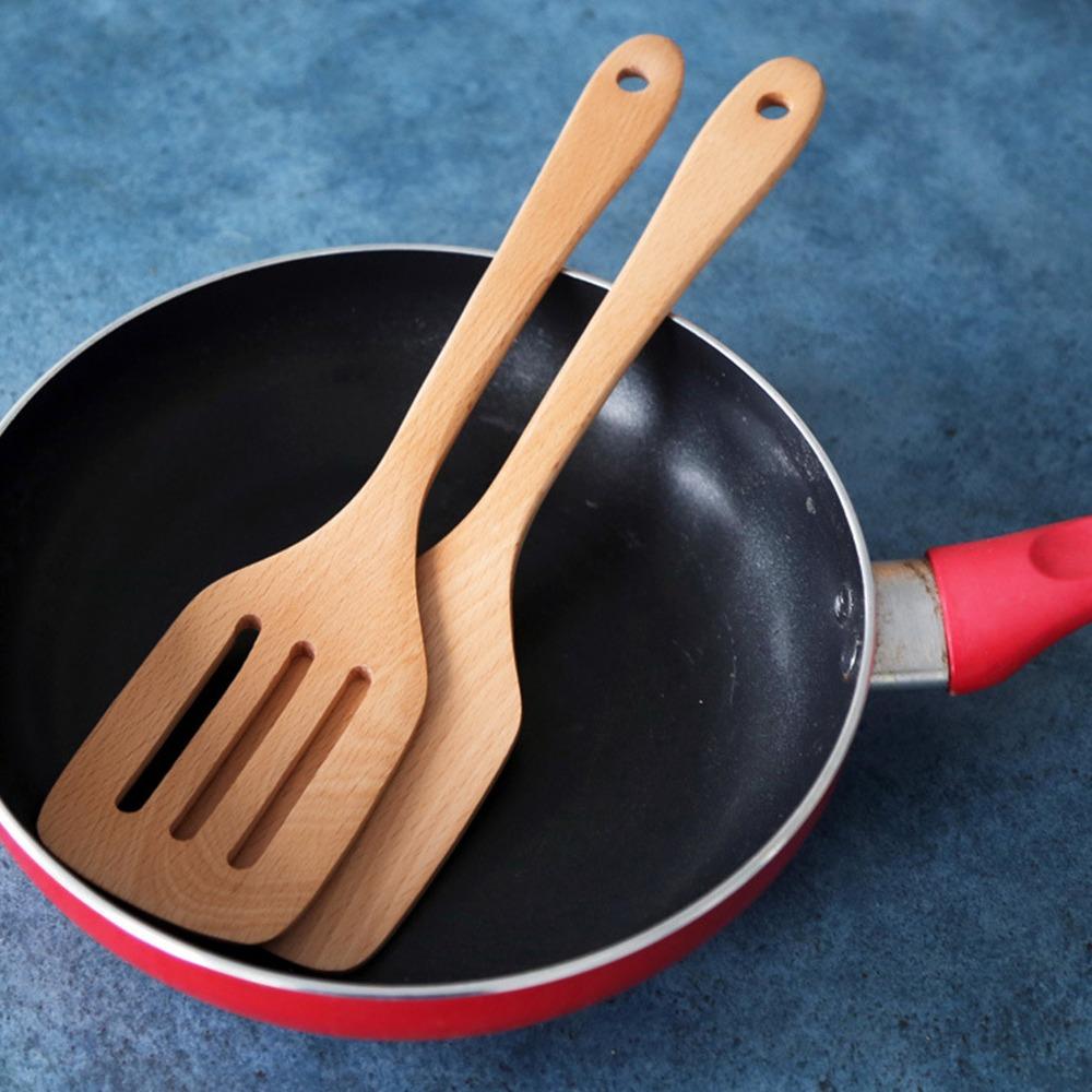 2PCS Large Size Wooden Spoons 12in Pancake Flipper Cooking Utensils Wooden Spatulas  Kitchen