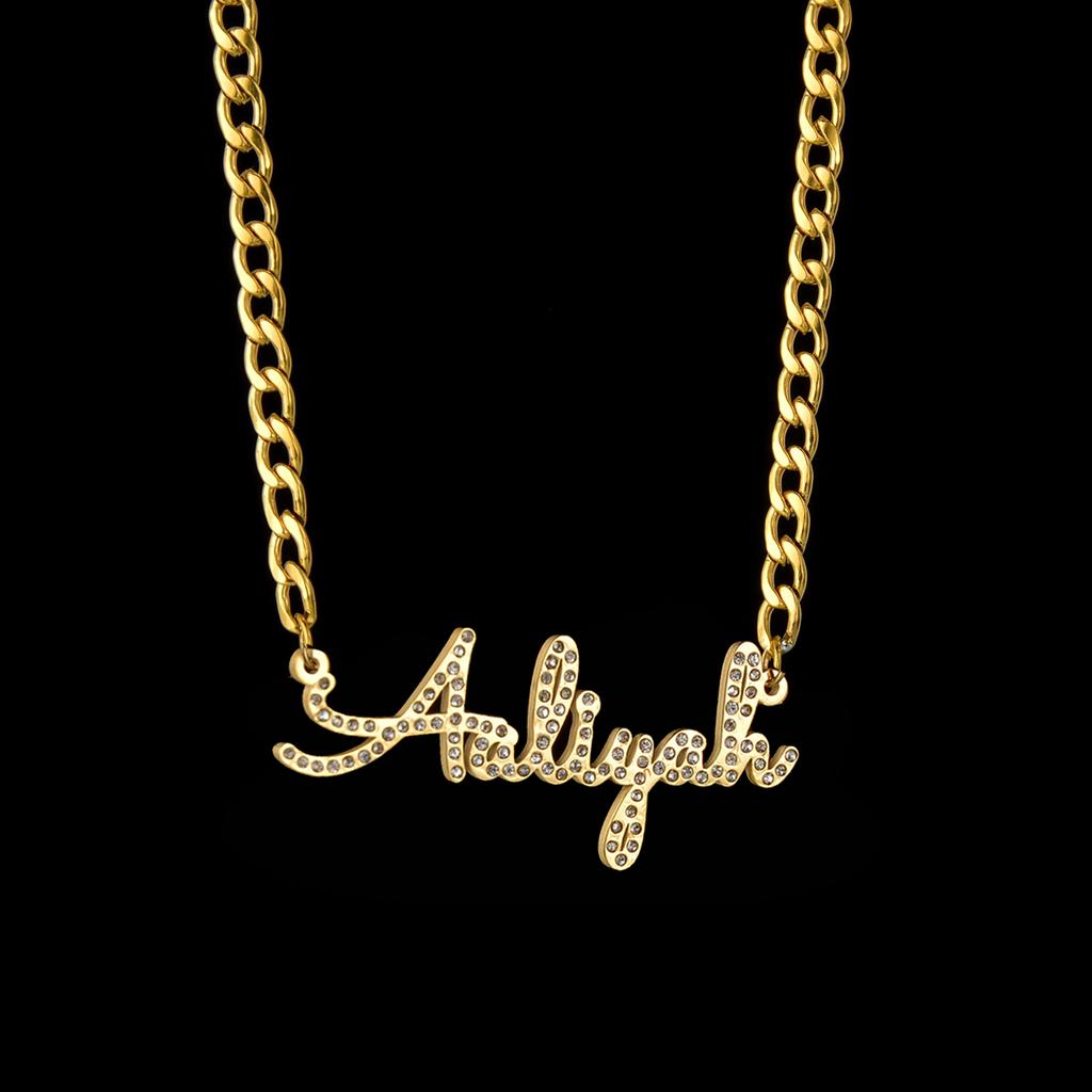 Atoztide Custom Zircon Name Necklace for Women Cuban NK Chain Stainless Steel Detachable Stone Letter Pendant Jewerly Gift