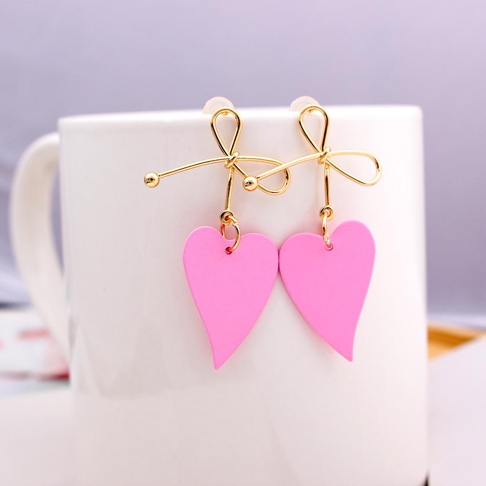 Women Heart Drop Earrings for Party Jewelry Vintage Gold Color Metal Bow Knot Earrings Geometric Female Brincos 2024 New Fashion