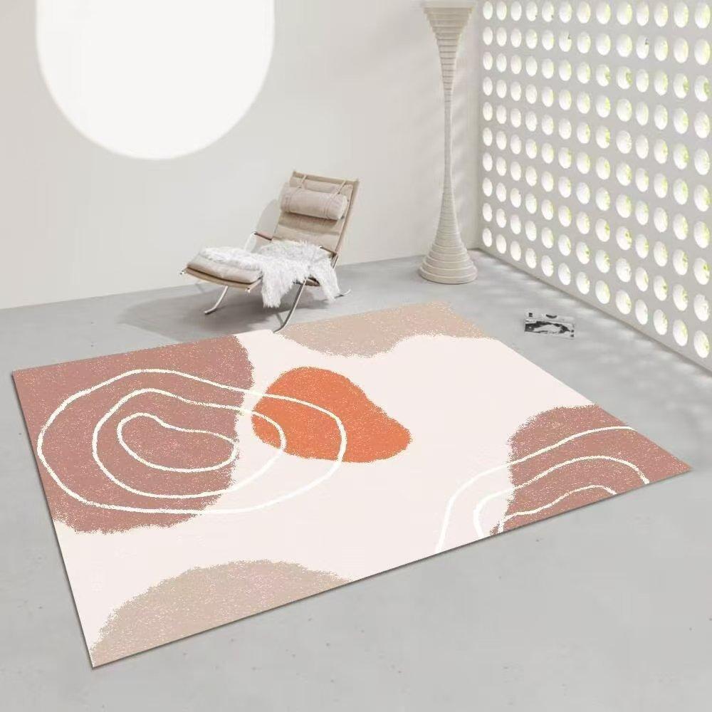 Cream Style Living Room Decoration Large Carpet Pink Abstract Geometric Print Carpet Sofa Bedroom Bedside Non Slip Foot Pad