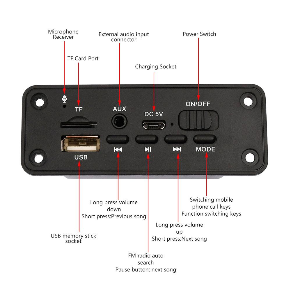 5V Bluetooth MP3/WMA/WAV Decoder Board Audio Module 2*3W Amplifier Wireless USB TF Radio AUX FM MP3 Player For Car Accessary