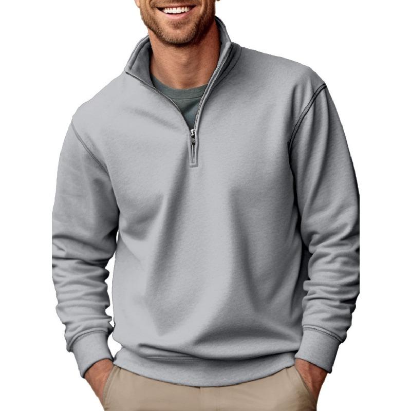 New Men's Sweatshirt Casual Zipper Stand Collar Thickened Velvet Solid Color