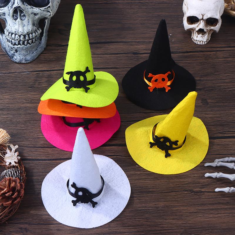 3Pcs Miniature Dollhouse Mini Color Felt Witch Hats For Halloween House Decoration Dolls Accessories Kids Play Toys Witch Hats