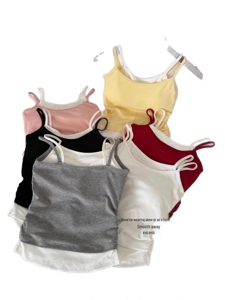 Korean-Style Girlish Camisole Vest with Pleated Inner Layer and Chest Pads