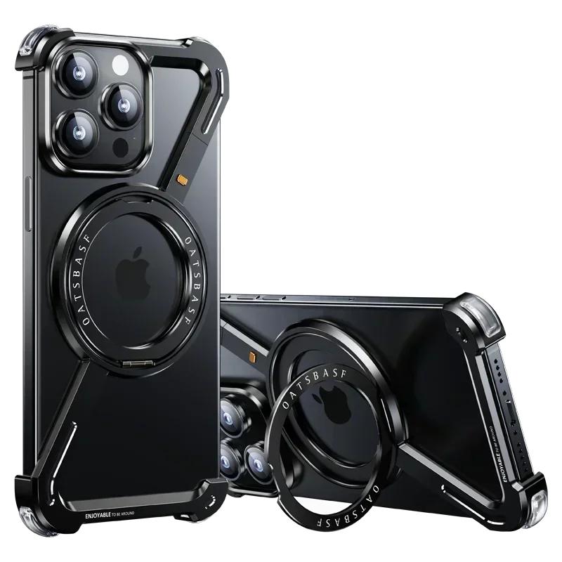 Eary Z Case for iPhone 16 15 14 13 12 Pro Max for Magsafe 360°Rotatable Magnetic Kickstand Metal Frameless Bumper Phone Cover