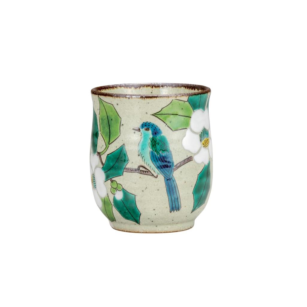 Kutani Ware Iwataya White Camellia and Bird Teacup, K8-615