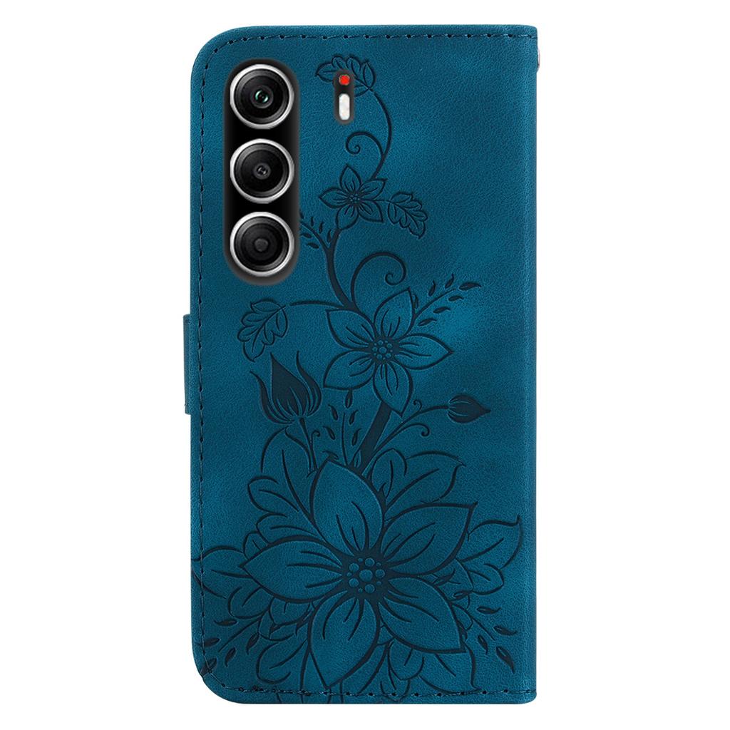 For TECNO Camon 40 Pro 5G/4G Stand Case Lily Flower Imprint Leather Phone Cover with Wrist Strap