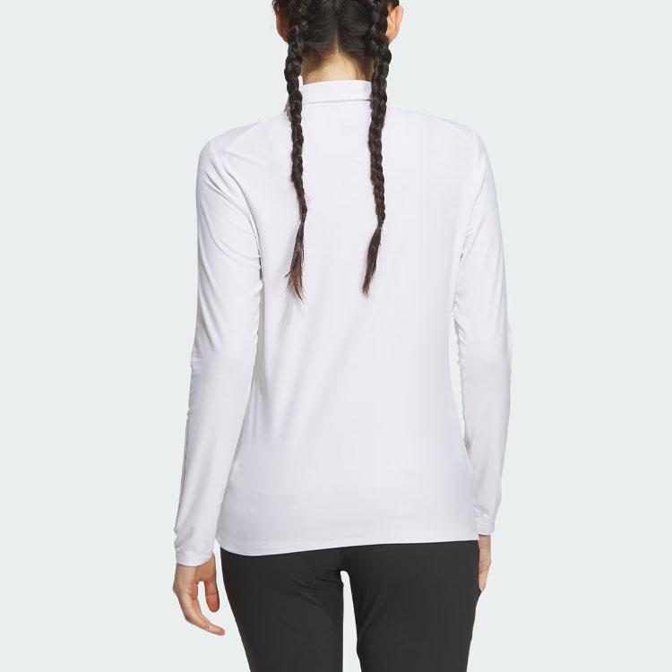 Adidas Stretch Long Sleeve Polo Shirt Solid Logo Golf Women Tops White HZ6107