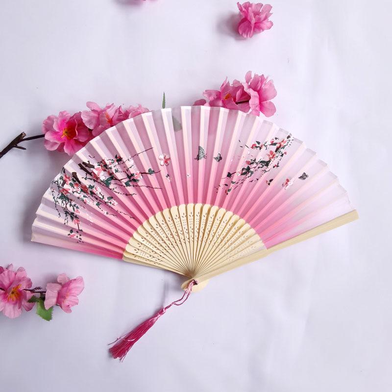Vintage Bamboo Silk Women's Folding Fan - Portable Dance Gift