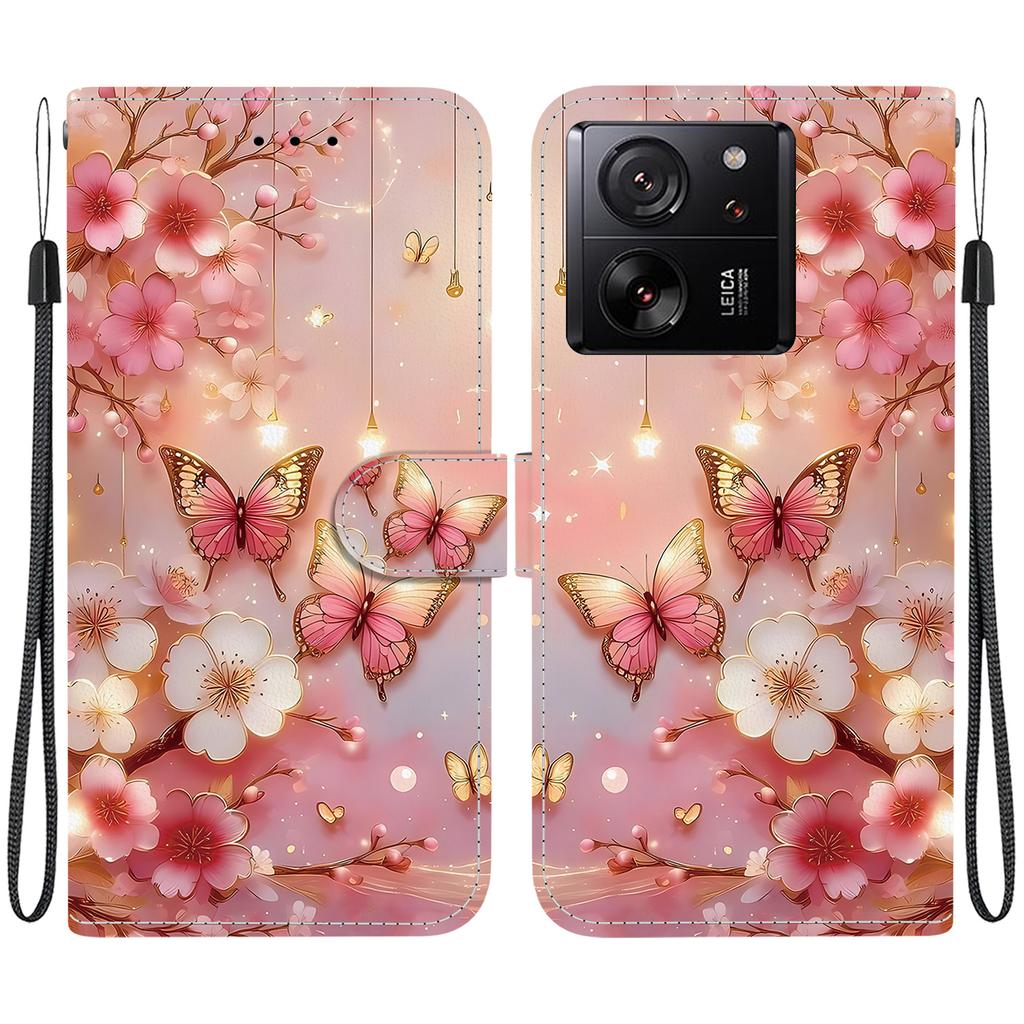 Handgefertigte PU-Leder-Flip-Hülle für Xiaomi 13T / 13T Pro Rutschfeste, stoßfeste Hülle mit Handschlaufe und Herz-/Rosen-/Katzen-Designs