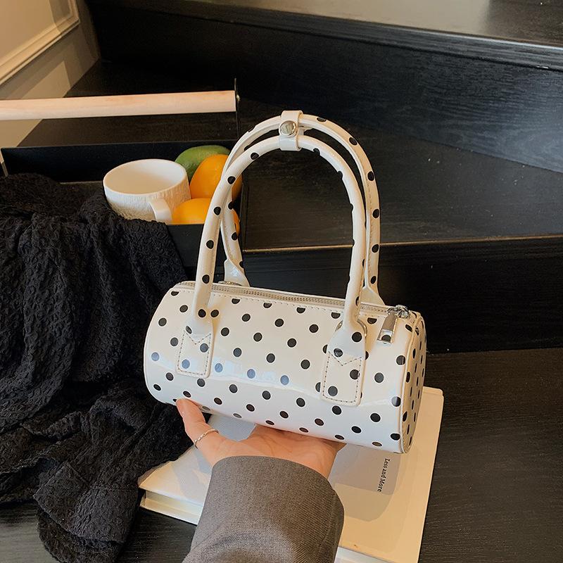 Fashion Korean Niche Handbag Handbag Women'S High-End Light Luxury Polka Dot Cylinder Bag Messenger Bag