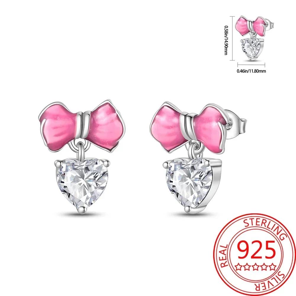 Pink Series Romantic Flower Butterfly Unicorn Tulip Geometry 925 Silver Earrings Boutique Fine Jewelry Gifts for Women