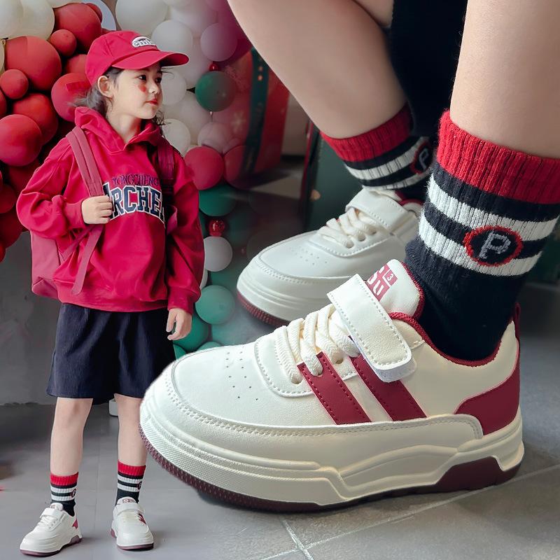 Girls shoes 2025 new spring and autumn sports board shoes children middle-aged and older children girls platform white shoes soft sole