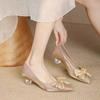 Fashion French-style skirt design, niche elegance, socialite high heels, bow, soft sole, comfortable and versatile single shoes