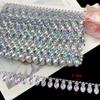 9M 2.5Cm Wide Premium Gold Silver Iridescent Rhinestone Chain Lace for Bags Shoes Hair Accessories Clothing Decoration Diy Chain