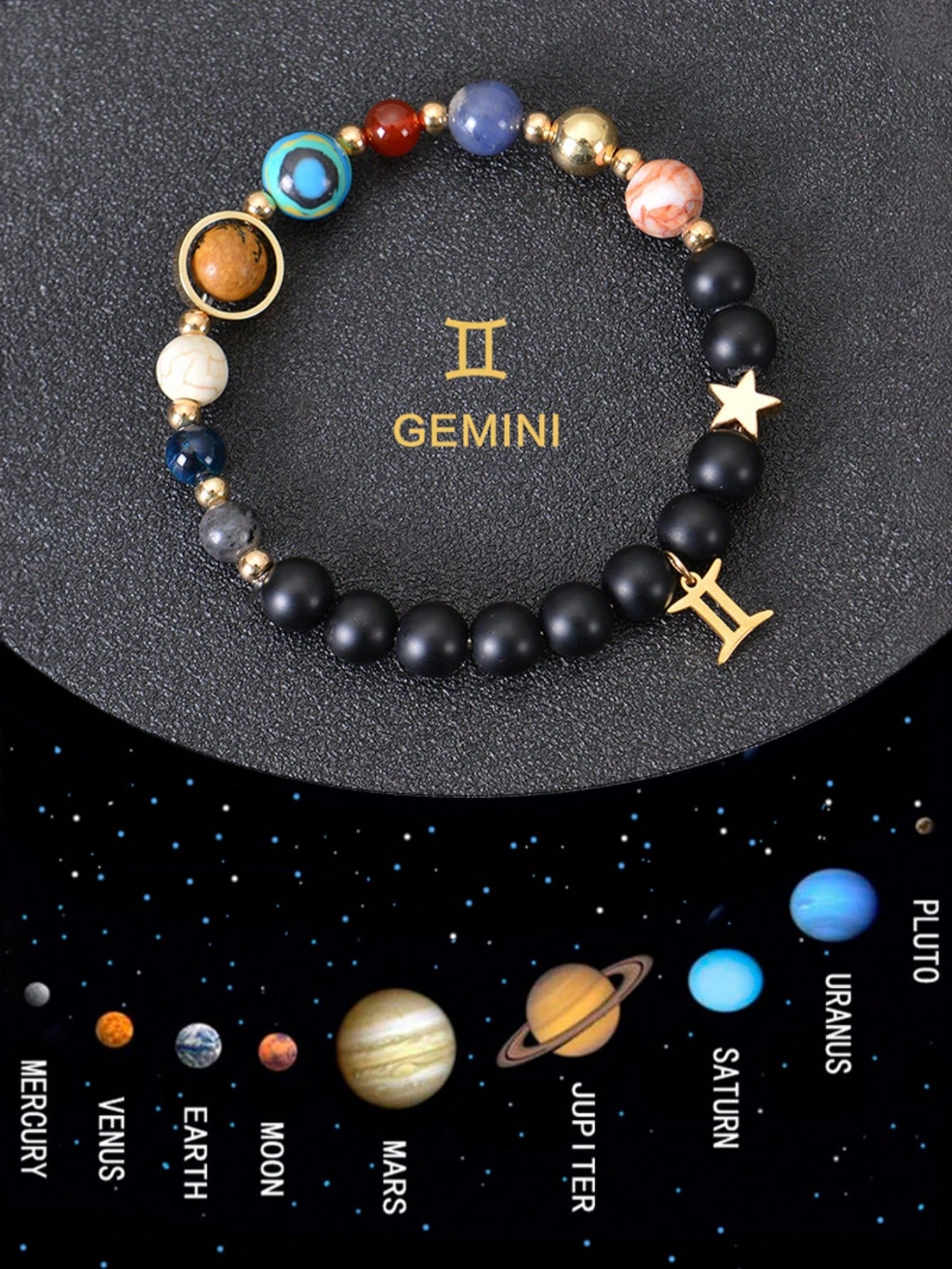 

1 piece 8 planets 12 constellations bracelet, suitable for men and women, natural stone solar system bracelet twelve constellations pendant chain Aries