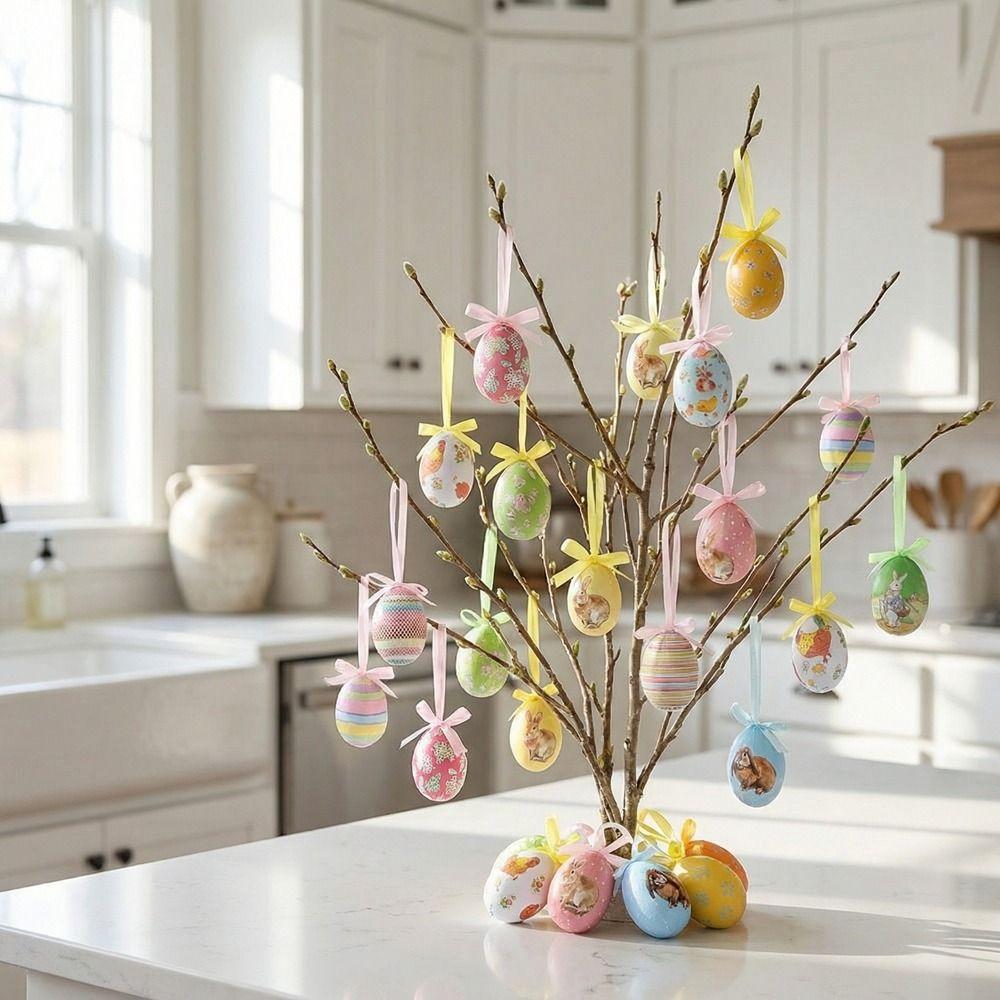Painted Easter Eggs Hanging Pendant DIY Crafts Easter Tree Decor Colorful Eggs String  Home Decor