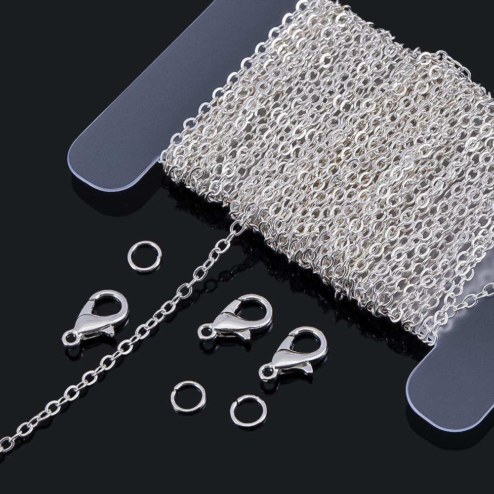 5M Bulk Silver Color Link Chain With Jump Rings Lobster Clasps Necklace Chains DIY Jewelry Making Supplie Necklaces Accessories