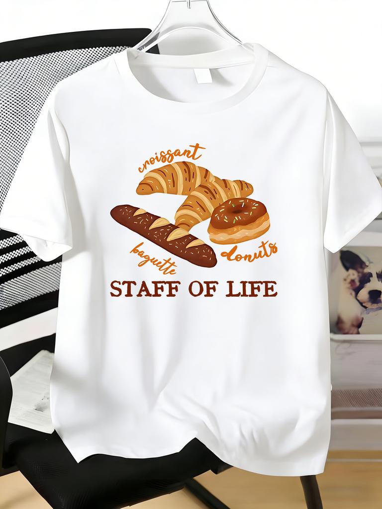 Unisexs Soft Cotton Tee Croissant Baguette Donut Bread Graphic Crew Neck Short Sleeve Casual Top For Bakery Food Lover Daily Gift