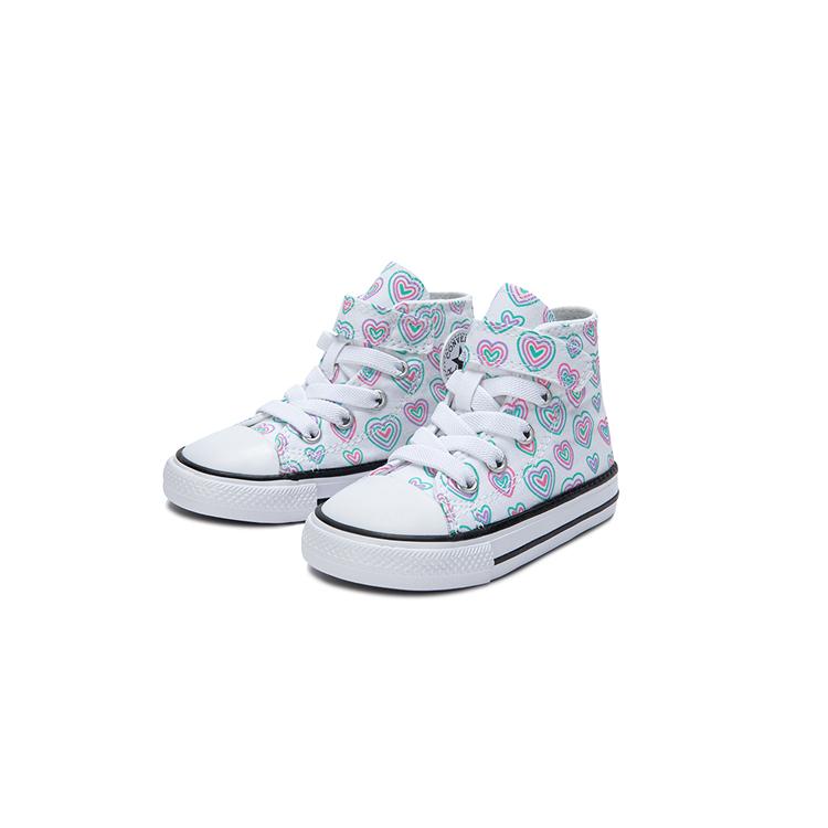 Converse Chuck Taylor All Star EasyOn High TD Hearts Baby Sneakers White Oops-Pink A08379C