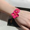 Adjustable Metal Flower Bracelets For Women Fuchsia Color Enamel Summer Style Fashion Jewelry Holiday Accessories Gifts