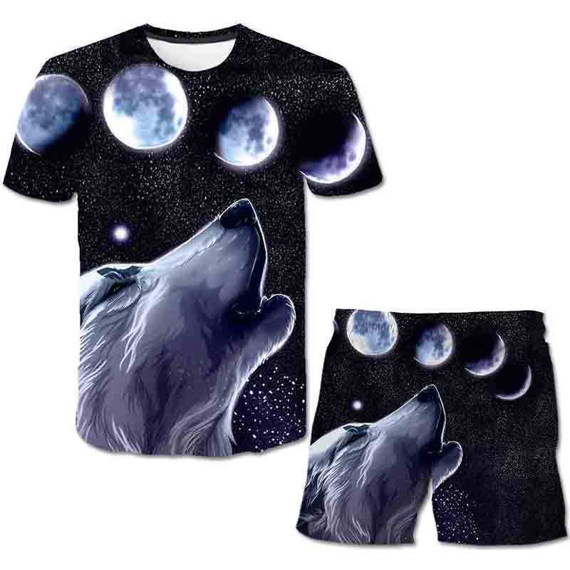 Animal Men's Set 3D T-shirt Round Neck Short Sleeved Digital Printed Casual Beach Outfit Suit