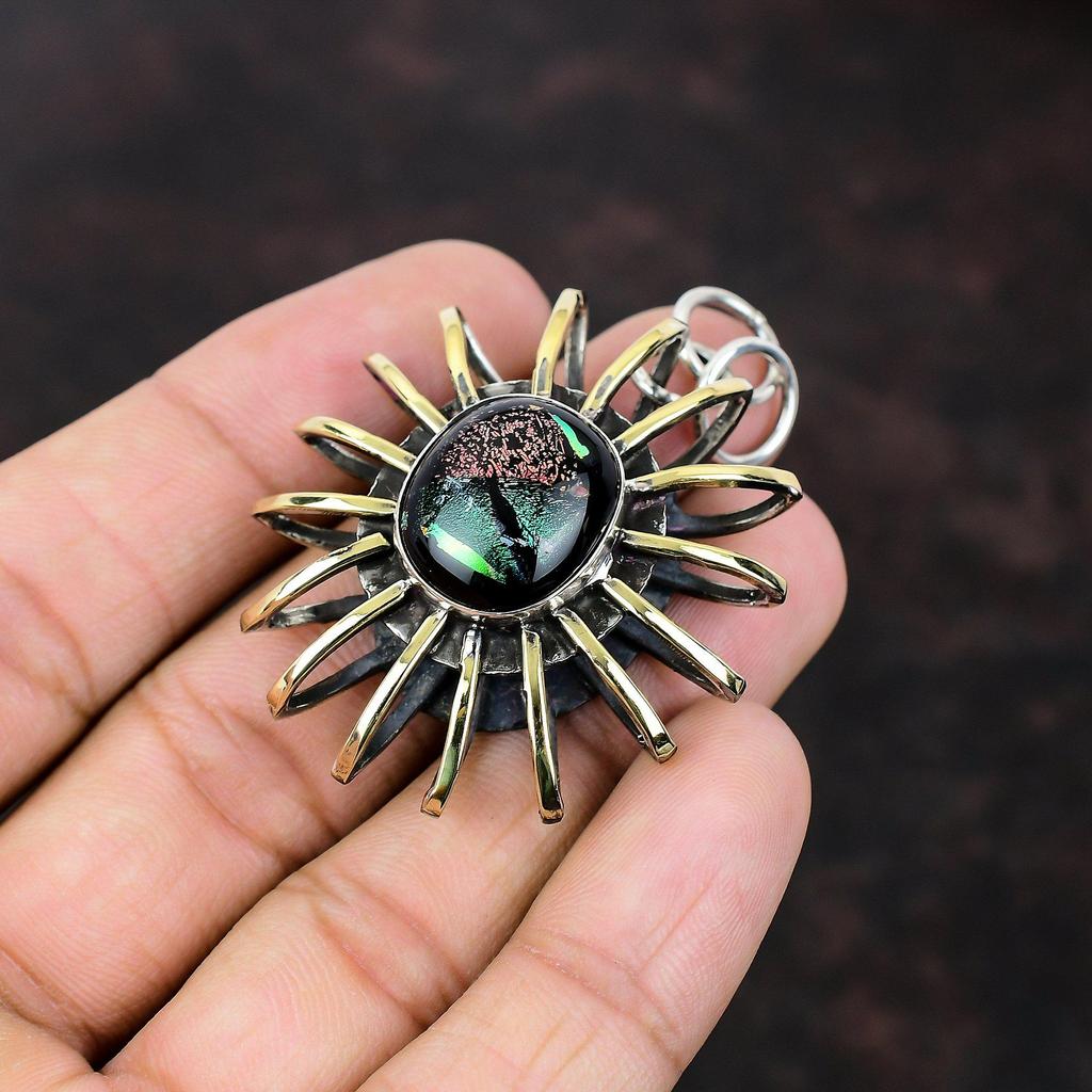 American Dichroic Glass Pendant Cage Pendant Handmade Jewelry 925 Sterling Silver Pendant 18K Gold Plated Pendant Gemstone Jewelry For Gifts