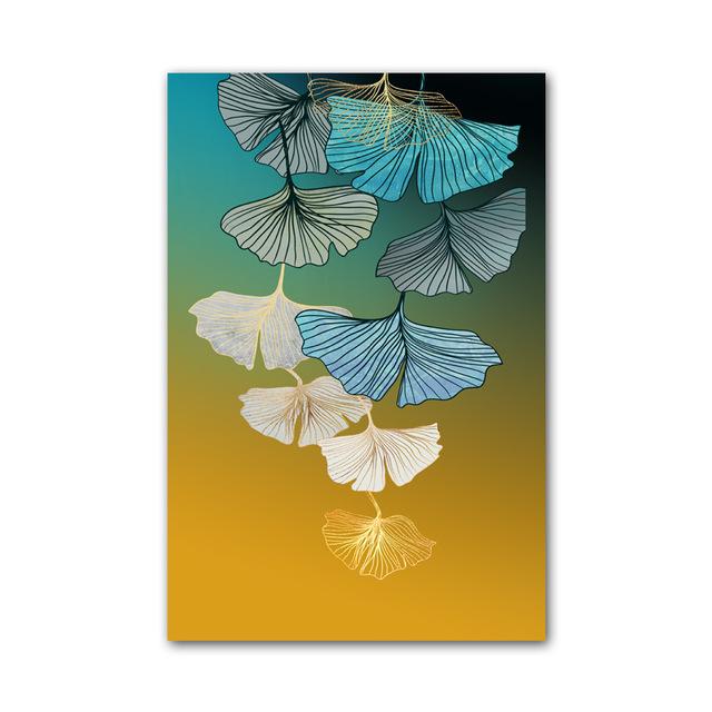 

Плакат с гинкго билоба, постер с листьями, синий, зеленый, желтый, китайский настенный художественный рисунок, печать на холсте, картина для современного декора гостиной 21*30cm