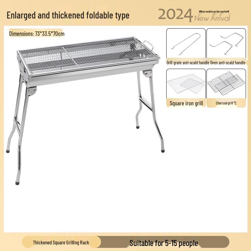 Large Portable Stainless Steel Charcoal BBQ Grill - Outdoor Folding Patio Oven