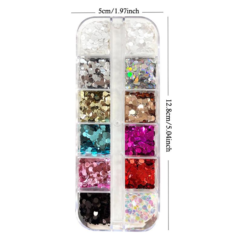 

12Grids Mixed Mini Circular Nail Glitter Flower DIY Wave Point Sequin Colorful Sparkling Nail Charms Nail Decoration Accessories