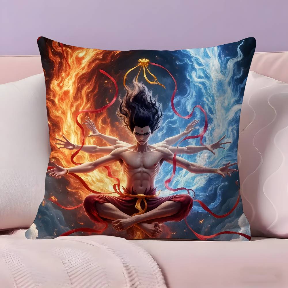 Chinese Anim Nezha Pillow Case Pillowcase Ultra Soft Skin Friendly Fabric Cloud Like Comfort & Concealed Zipper