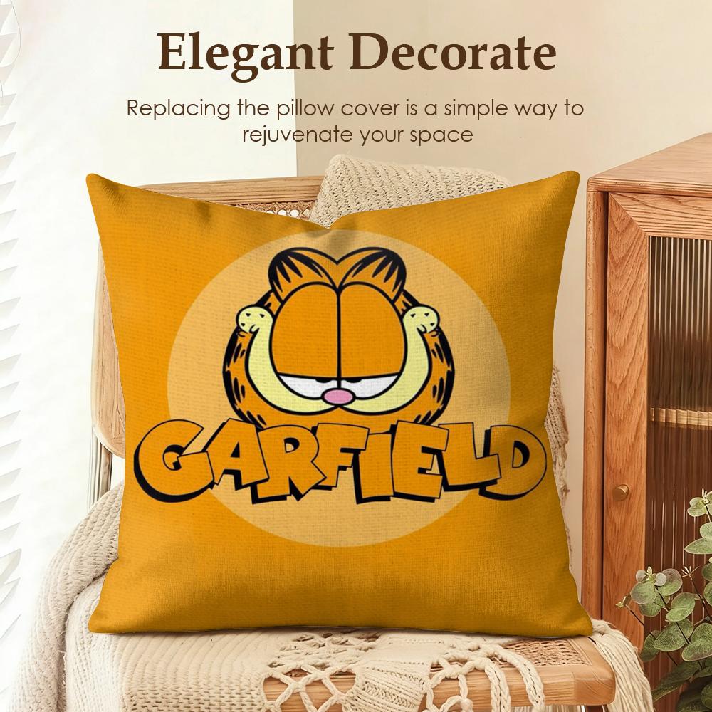 Cartoon GGarfield Cat Cushion Cover Natural Linen Organic Fabric DoubleSided Printing Sofa Home Decor Gift Pillow Case