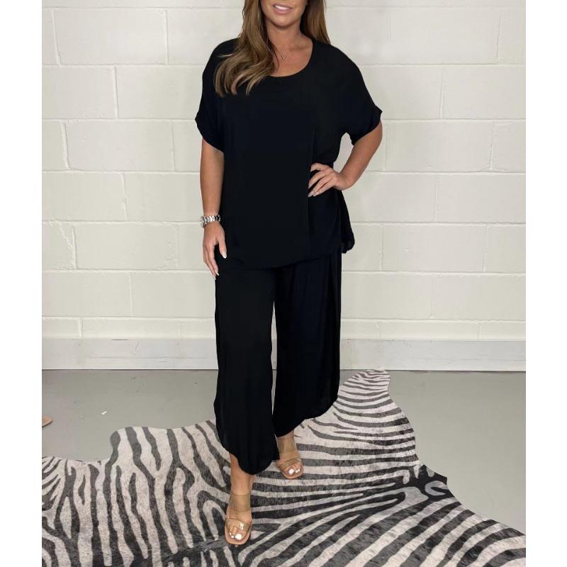 Traje casual suelto de color sólido de moda de verano para mujer