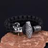 Pulsera Vikinga para Hombre de Acero Inoxidable Cabeza de Fantasma Martillo de Thor Trenzada con Cuerda de Paraguas Pulsera de Supervivencia para Exteriores
