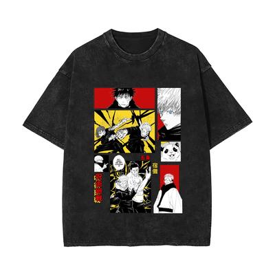 2025 New Summer Jujutsu Kaisen Anime Washed Vintage Short-Sleeve T-Shirt American High-Street Fashion Cotton T-Shirt - TT8926