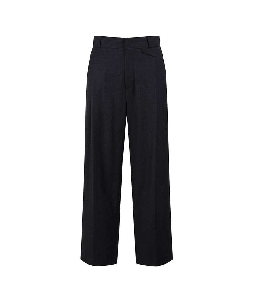 SIECLE Striped One-Pleat Wide Trousers (Charcoal Gray)
