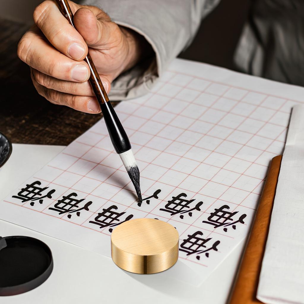 4/5/6cm Chinese Calligraphy Paperweight Round Shape Solid Brass Paper Weight Pressing Prop For Chinese Painting Art Supplies