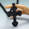 Xiaomi Vintage Christian Cross Obsidian Pendant Beaded Necklace Men Women Good Luck Amulet Jewelry Gifts
