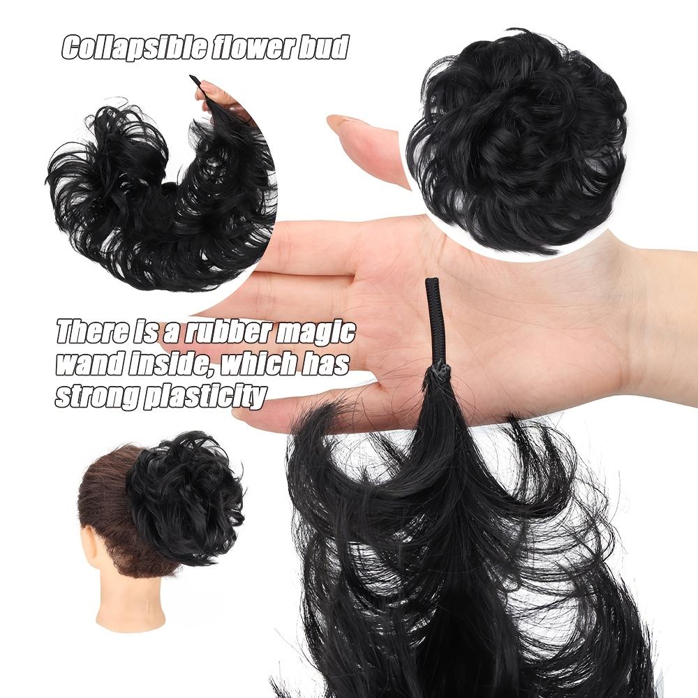 Extensión de Pelo Moño Esponjoso, Núcleo de Goma Moldeable, Accesorio para el Cabello Recogido Desordenado Rizado (Goma elástica para el pelo de fibra sintética)