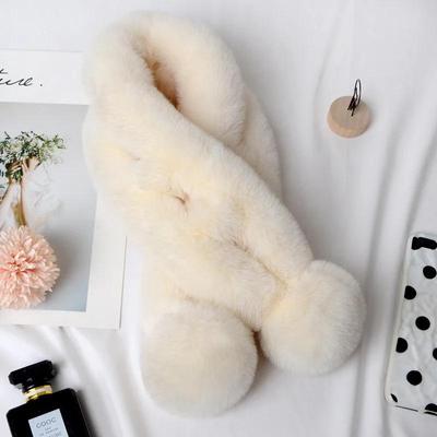 Moda Donna Autunno e Inverno Nuovissima Sciarpa Calda Pelliccia Coniglio Peluche Sciarpa Spessa Tinta Unita Palla di Pelliccia Incrociata Accessori Abbigliamento