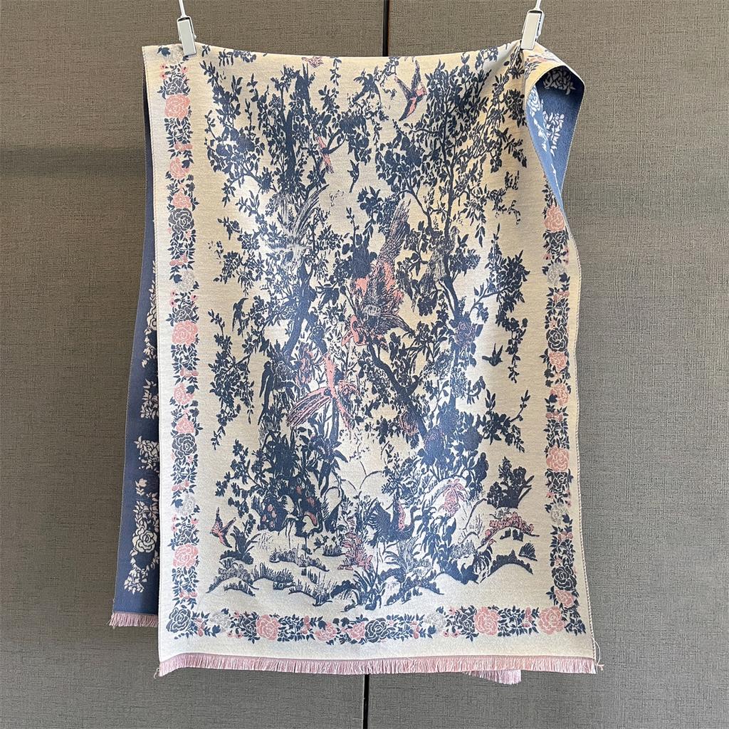 Autumn/Winter Warm Scarf 185*65cm Luxury Print Tassel Shawl Women's Imitation Cashmere Thick Scarf Warps Coldproof Blanket