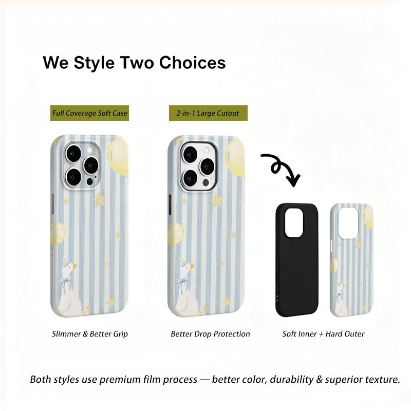 Cheerful Party Goose Balloon Striped Cute Art Protective Shockproof Film Aesthetic Bumper Phone Case Cover For iPhone 14 15 16 Pro Max Plus