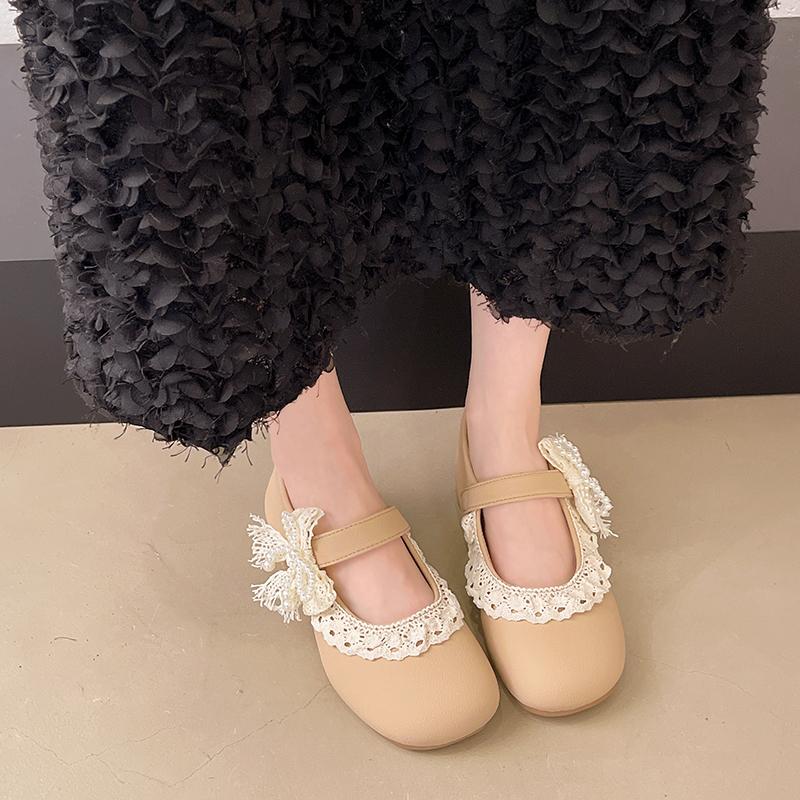 Lace Bow Soft Sole Single Shoes Fashion Round Toe Shallow Mouth Anti-Slip Wear-Resistant Low Top Shoes