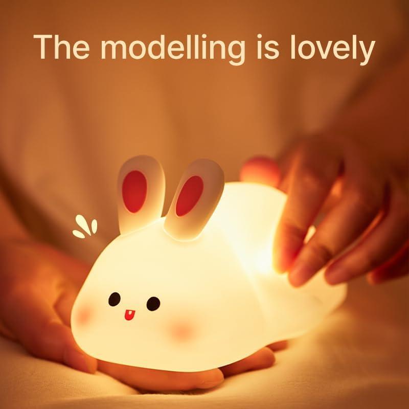 Rabbit Night Silicone Lamp USB Powered Timing Rechargeable Bedside Touch Night Lights for Kid Room Living Room Gift Party Read