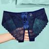 Women Panties Low Waist Open Crotch Bow Decor Thin See-through Lace
