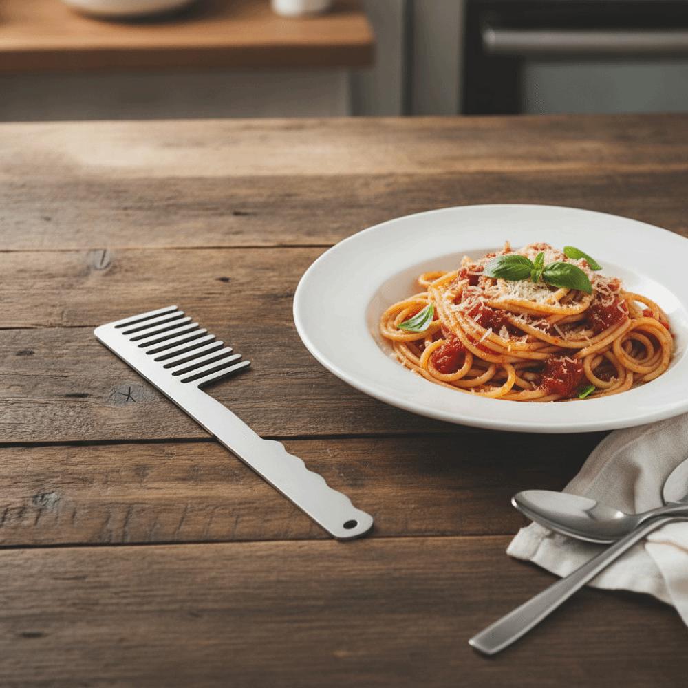 Stainless Steel Spaghetti Serving Fork Long Handle Noodle Stirring Fork Convenient Pasta Comb Chef