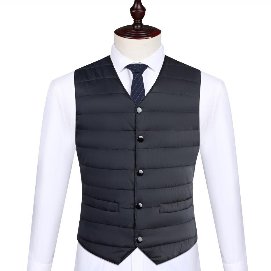Autumn Winter Down Cotton Men Coat Vest Fashion Button Cardigans Thicken Warm Solid V-Neck Casual Versatile Sleeveless Jackets